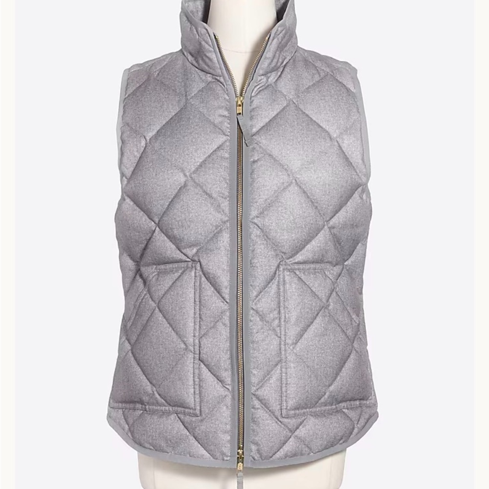 J. Crew Diamond Quilted Gray Puffer Down Feather Filled Vest